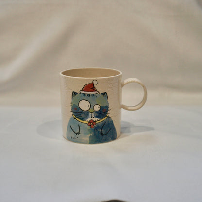Ceramic Mug with Christmas cat and daisy