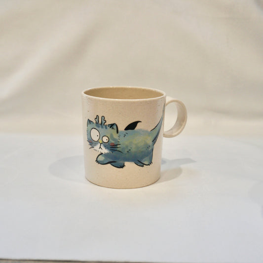 Ceramic mug with cat dragon wings