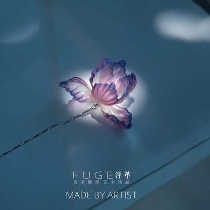 Translucent Iris Flower Leather Earrings