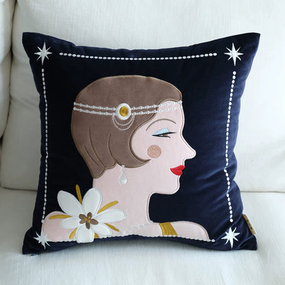 Lady Green Black Cotton Velvet Cushion Cover