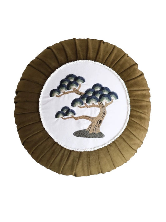 Pine Olive Green Cotton Velvet Beads Loop Cushion Cover