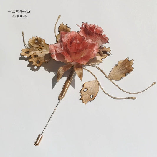 Pink Peony Silk Velvet Flower Brooch