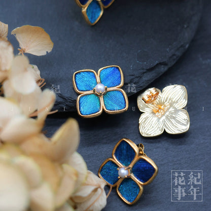 Peacock Feather Hydrangea Blossom Earrings