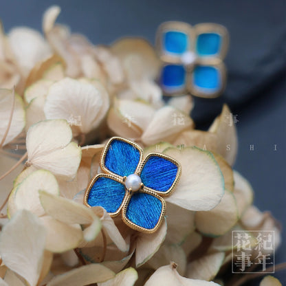Peacock Feather Hydrangea Blossom Earrings