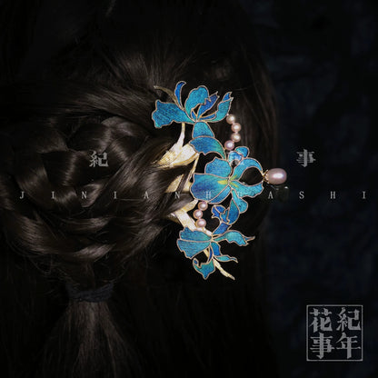 Peacock Feather Iris Blossom Hairpin