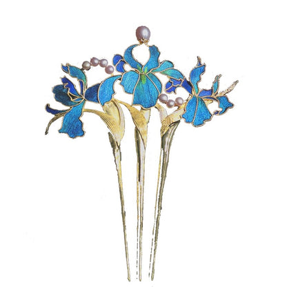 Peacock Feather Iris Blossom Hairpin