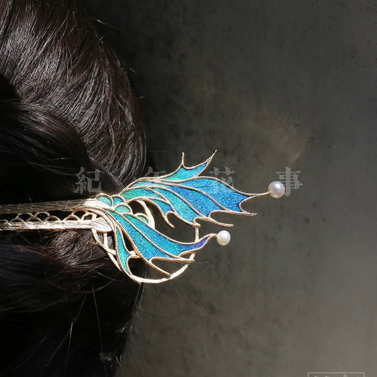Peacock Feather Fishtail Design Hairpin
