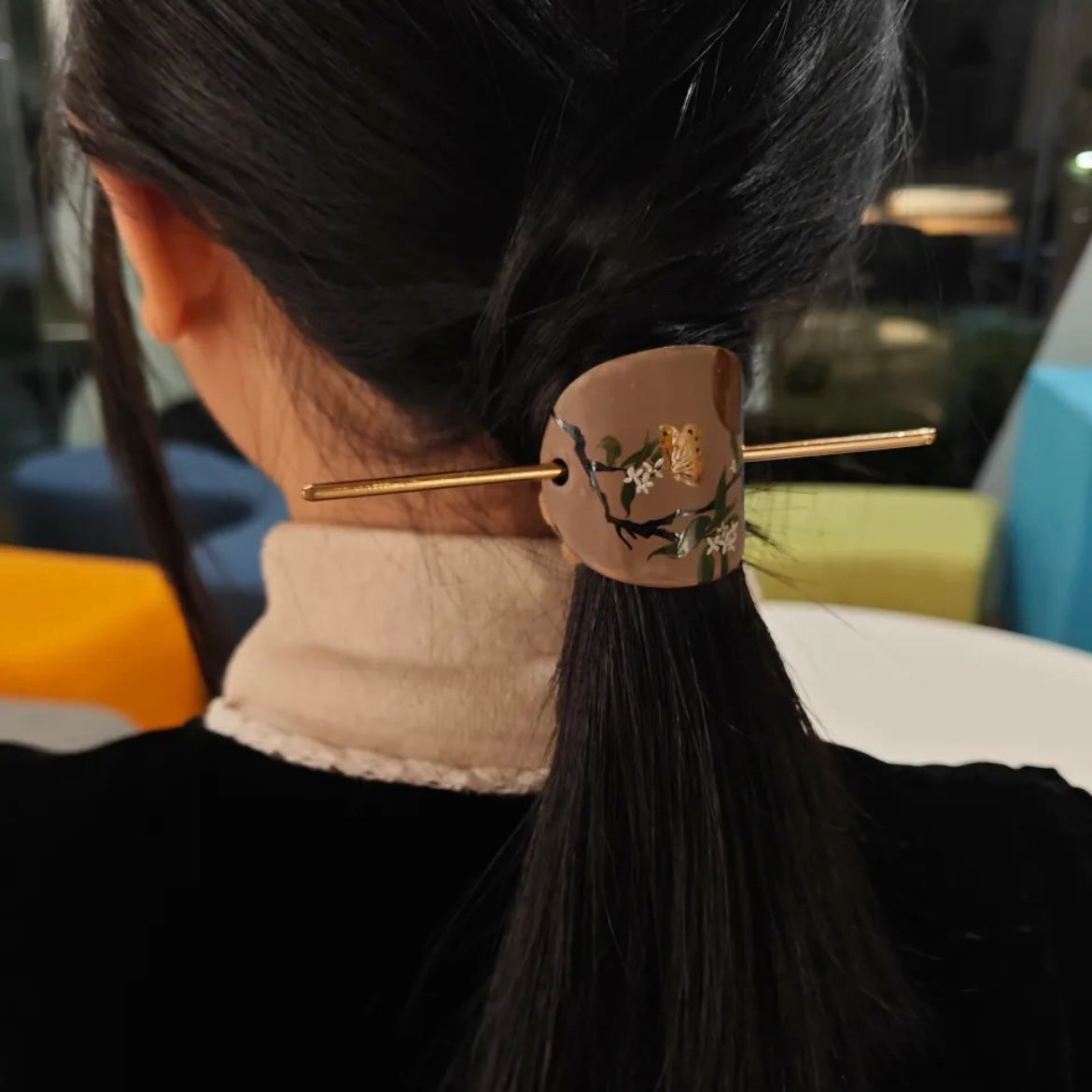Lacquer Gold Butterfly Osmanthus Grove Hairpin