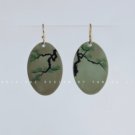 Lacquer Green Pine Tree Earrings