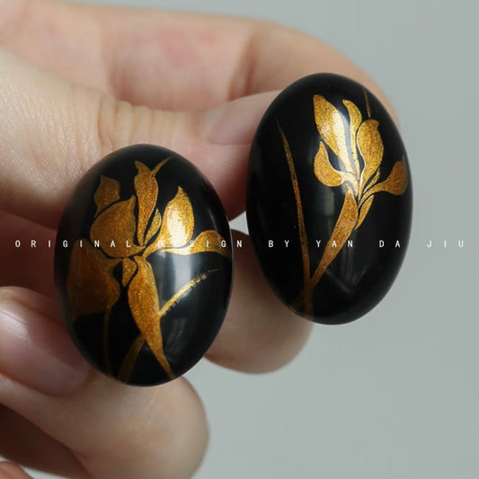 Lacquer Iris Blossom Red Black Earrings