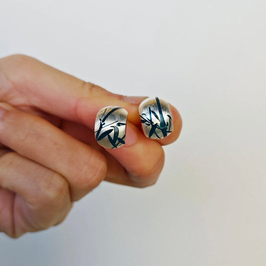 Lacquer Blue Bamboo Leaf Stud Earrings