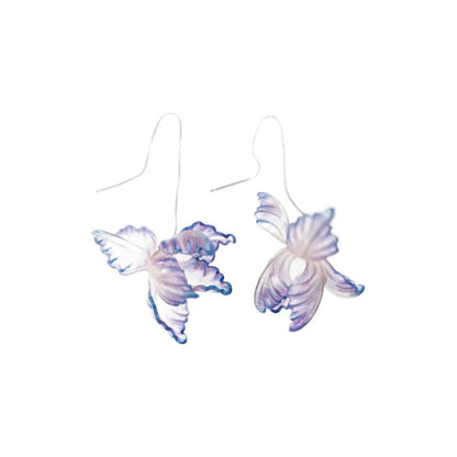 Translucent Iris Flower Leather Earrings