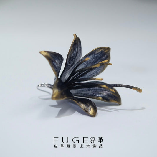 Black Tuberose Golden Tip Earring